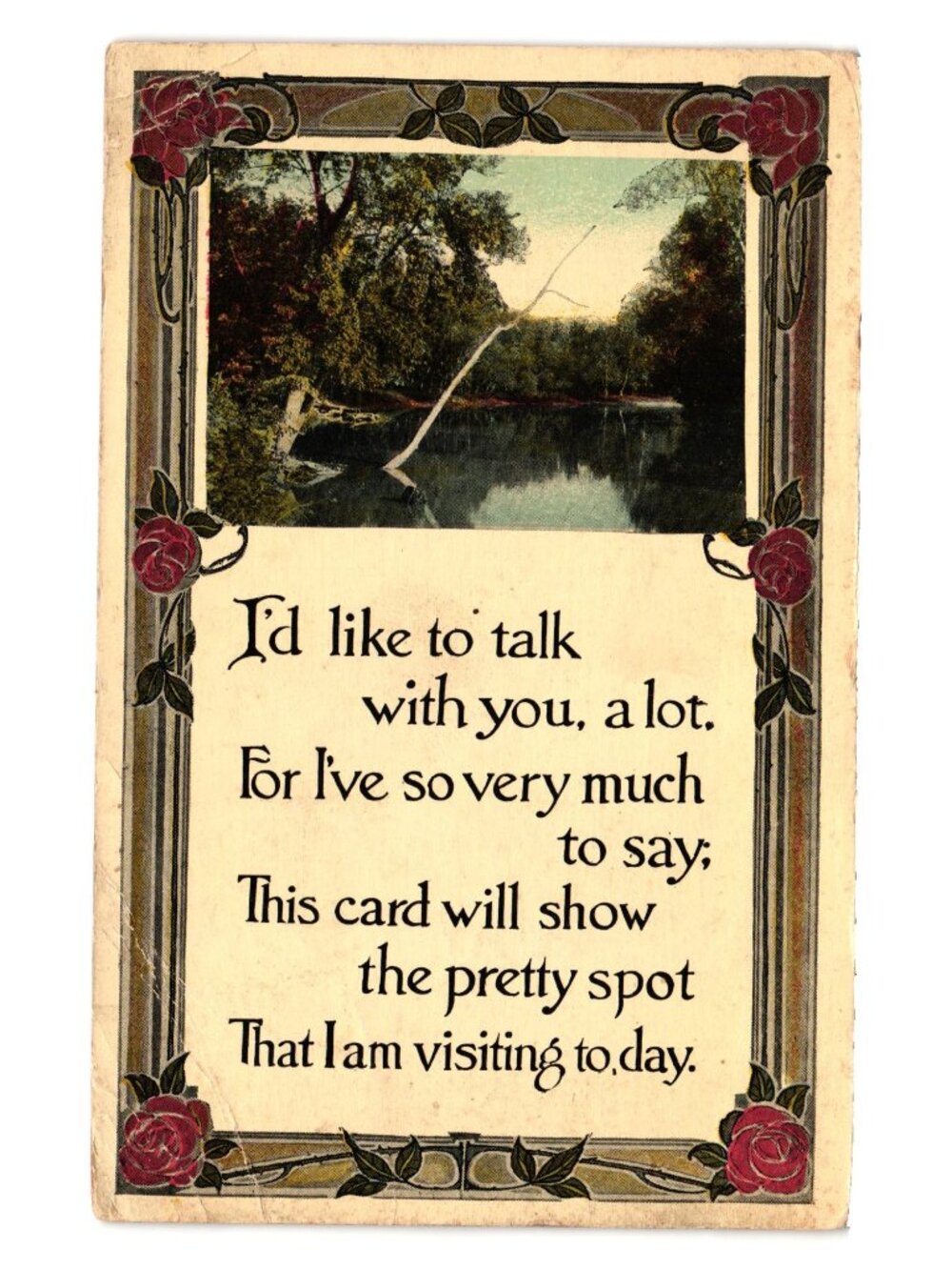 Vintage 1914 Postcard Water Reflection Roses Design George Washington Stamp